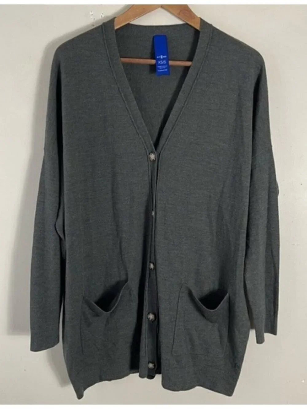 KIT & ACE Merino Wool Oversized Slouchy button up Cardigan grey green Size XS/S